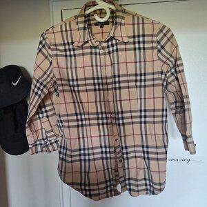 Burberry London Nova Check Shirt, Beige, Vintage, Button-Down
